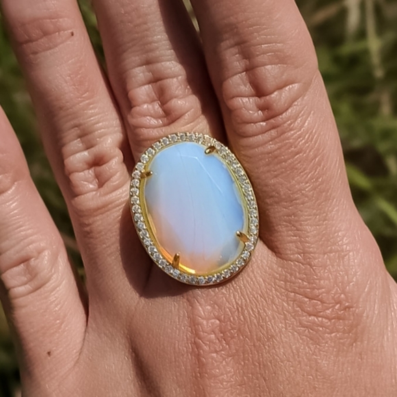 14k Gold Opal Gemstone Adjustable Statement Ring Plated in 14k Gold - Picture 7 of 16